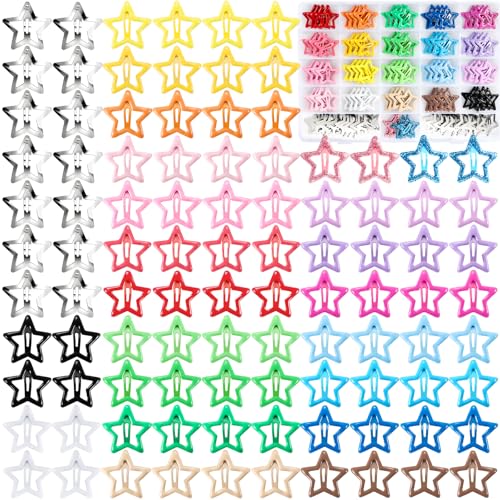 Funtopia 104pcs Star Hair Clips, Cute Hair Barrettes for Girls Women | 1.18 Inch Colorful Snap Hair Clips with Storage Case, Y2K Style Star Hair Accessories - color: Star