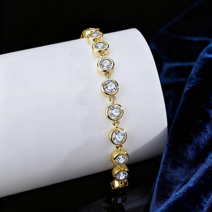 Bracelet for Women, Gold Plated 5A Cubic Zirconia Bracelets Adjustable Teardrop Square Triplet April Birthstone Jewelry - color: Round-gold plated