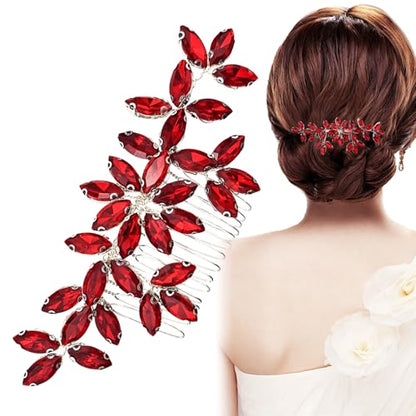 Red Wedding Crystal Hair Comb Elegant Bridal Wedding Hair Piece Teardrop Crystal Rhinestone Hair Accessories for Women Prom Party Photography - color: Red