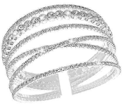 Suyi Rhinestone Bracelet for Women Silver Multilayer Cuff Bracelet Crystal Bridal Bracelets - color: Silver 3