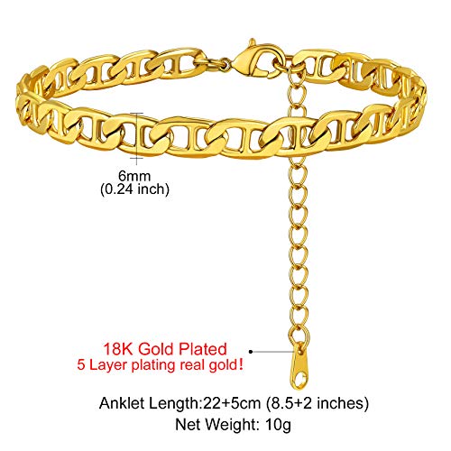 Adjustbale Link Chain Anklet for Women Summer Jewelry, 316L Stainless Steel Figaro/Wheat/Twist Rope/Cuban Foot Bracelet-Waterproof, Resizable 9"-12" (Gift Box Included) - color: 5, Mariner - Stainless Steel