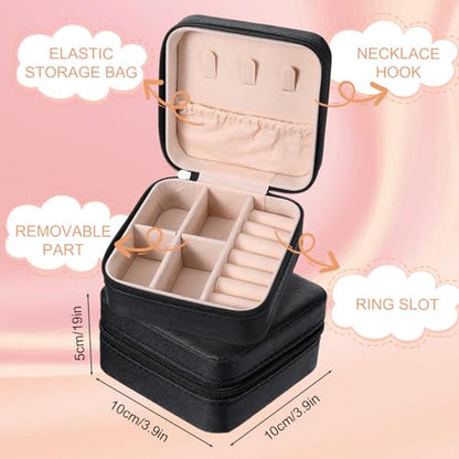 8 Pack Travel Jewelry Case Small Travel Jewelry Box Bridesmaid Gifts Jewelrys Box, PU Leather Small Jewelrys Case Organizer Storage for Rings Earrings Necklaces, Beauty Gifts (Black) - color: Black