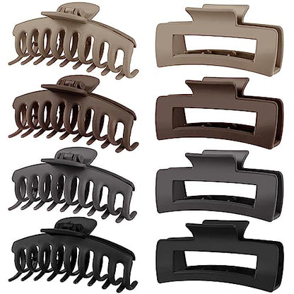 TOCESS Large Claw Clips for Thick Hair: 8 Pack Matte Neutral Hair Clips | 4.3 Inch Big Hair Clips for Curly, Fine, Thin Hair Strong Hold & Non Slip 4 Square + 4 Rounded Jumbo Jaw Clips for Women