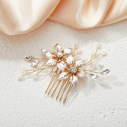 SWEETV Gold Bridal Hair Comb-Handmade Wedding Hair Clip Wedding Hair Accessories for Women - color: Gold-B
