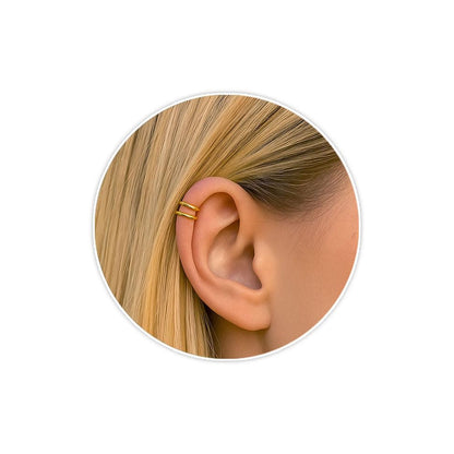 Fake Double Hoop Helix Piercing Ear Cuff - 14K Gold Filled, 925 Sterling Silver, Black Silver Ear Cuffs - Faux Helix Hoop Earring - Clip On Fake Piercing Jewelry - Ear Cuffs Non Piercing - color: 14k Gold