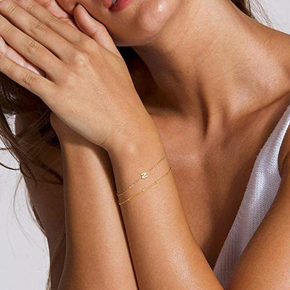 M MOOHAM Valentines Day Gifts for Her Women - Layered Initial Bracelets Gift Letter A-Z Charm, Dainty 14K Gold Plated Initial Bracelets for Women Teen Girls Birthday Jewelry Gifts - color: I