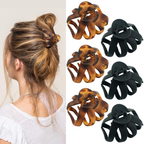 2.8" Medium Octopus Hair Clips for Women, Matte Claw Clips for Thin Hair, 90' Strong Hold Non-slip Spider Octopus Clip for Fine Hair Jaw Clips (Black & Tortoise) - color: Black & Tortoise