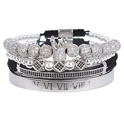 Mens Bracelet Beaded Bracelets Micro Pave Zircon Bracelets for Men Women Bracelets for Men Stainless Steel Cuff Bangle - color: B-silver