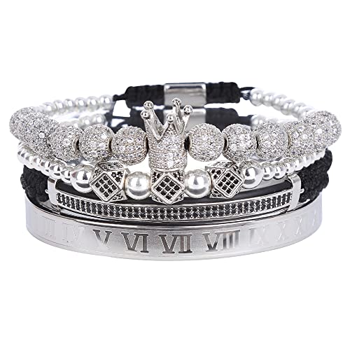 Mens Bracelet Beaded Bracelets Micro Pave Zircon Bracelets for Men Women Bracelets for Men Stainless Steel Cuff Bangle - color: B-silver