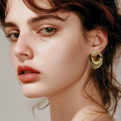 Jean Beau Chunky Gold Stud Earrings for Women Trendy Gold Plated Dangle Drop Prom Birthday Fashion Office Jewelry Gift - color: Circle