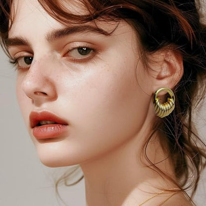 Jean Beau Chunky Gold Stud Earrings for Women Trendy Gold Plated Dangle Drop Prom Birthday Fashion Office Jewelry Gift - color: Circle