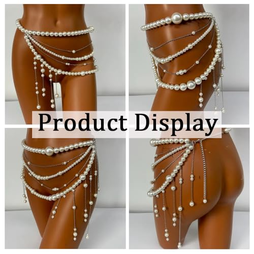 Multi Layered Pearl Waist Chain Belt Elegant White Pearl Belly Chain with Tassel Pendant Stylish Belt Hip Body Chain for Festival Rave Party Wedding Bridal Dress Sweater Jeans Decor Accessories