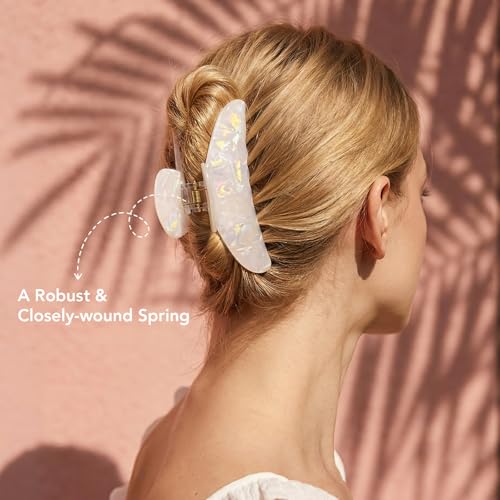 White Jelly Hair Clips 3-Pack, Large Medium & Small Claw Clips for Women, 4.5, 3.1 & 1.8 Inch Sparkly Jelly Clips for Thick and Thin Hair, Strong Hold Hair Accessories Gift Set | 3 Sizes
