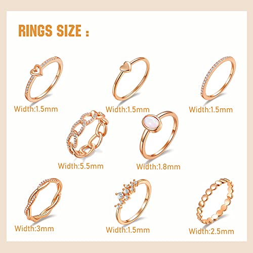 PLOMFOV 14K Gold/Silver Plated Stacking Rings Set for Women Non Tarnish CZ Heart Simple Cute Stackable Rings Dainty Trendy Gold Statement Rings Plain Band Size 4-12 - color: Rose Gold Tone