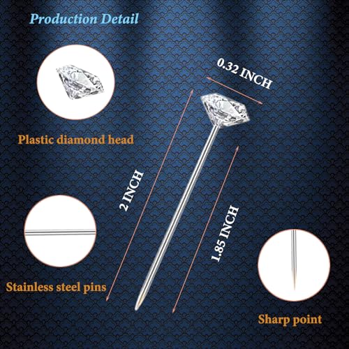 300PCS Bouquet Pins, Sewing Corsages Flower Pins, Long 2inch Straight Head Diamond Pins for Wedding, Jewelry DIY Decoration, Quilting and Craft by Sunenlyst (Transparent-300pcs) - size: 300PCS