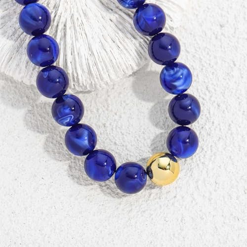 Chunky Beaded Necklace for Women Boho Statement Bead Necklace | Adjustable, Lightweight Choker, Round/Oval/Pebble Beads, Trendy Summer Beach Jewelry - color: Deep Blue