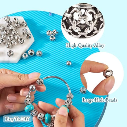 Craftdady 66Pcs Large Hole Rondelle Spacer Beads Alloy European Beads 11 Style Tibetan Antique Silver Spacer Beads Western Beads for Crafts Jewelry Making - color: Antique Silver-12 Styles, Rondelle