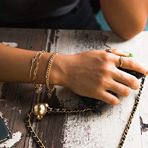 MEVECCO Dainty Chain Bracelets for Women, Layered and Charm Styles | 14K Gold Plated Brass, Select Cubic Zirconia Accents, Single and Multi-Row Structures for Refined Everyday Wristwear - style: Paperclip Chain S