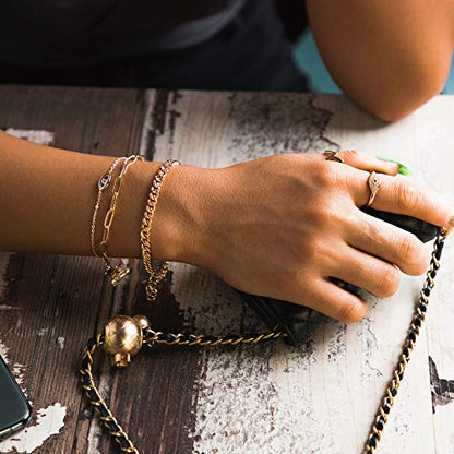 MEVECCO Dainty Chain Bracelets for Women, Layered and Charm Styles | 14K Gold Plated Brass, Select Cubic Zirconia Accents, Single and Multi-Row Structures for Refined Everyday Wristwear - style: Paperclip Chain S