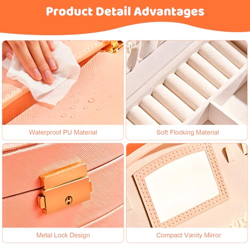 Kids Jewelry Box with Hair Accessories for Girls, Storage Organizer Case with Display Lid & Drawer, Hair Clips Barrettes Bows Hair Ties, Rings & Necklace Set for Girls Age 3-12