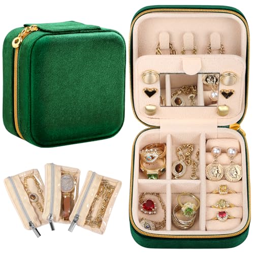 Bistup Travel Jewelry Case - Small Jewelry Organizers and Storage Box for Women Girls Teens Cute Traveling Jewelry Holder with Mirror Little Tiny Compact Modern Unique Aesthetic Pretty, Geen - style: All Green