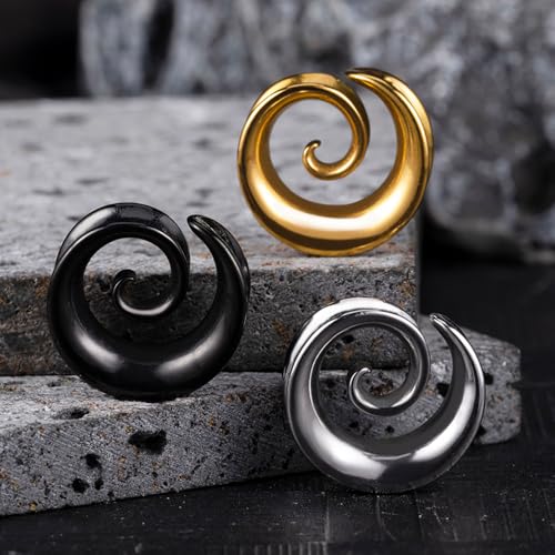 2PCS Spiral Saddle Ear Tunnels Plugs 316 Stainless Steel Ear Gauges Hypoallergenic Earrings Expander Stretcher Piercing Body Jewelry - color: Black, size: 16mm(5/8")