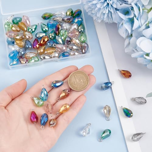 PH PandaHall Faceted Teardrop Charms, 70pcs, 14 Colors, 20mm, AB Color | Glass Crystal Pendants, Glass Charms Beads, For Necklace Earring Bracelet, For DIY Jewelry Craft Making