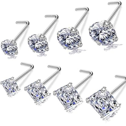 14k Gold Plated Nose Rings Studs for Women 316L Surgical Steel Nose Piercings 22g/20g/18g Gauges 1.5mm/2mm/2.5mm/3mm/3.5mm/4.5mm Sizes - color: 18g 8pcs L Silver Surgical Steel