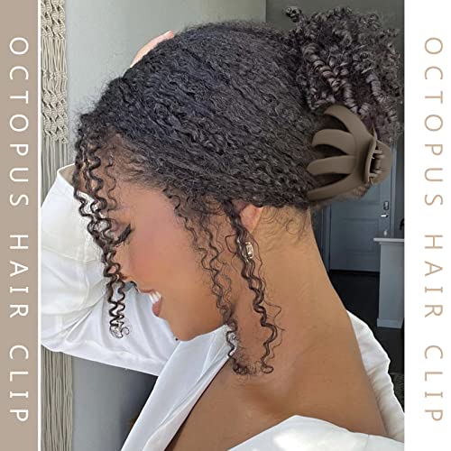 4 Pcs Octopus Hair Clips for Thick Hair - Large Claw Clips for Women, Matte Neutral Color, Strong Grip Non-Slip Jaw Clips - color: 09-Skin tone, khaki, coffee, black