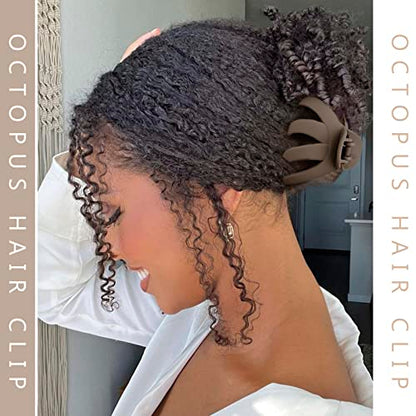 4 Pcs Octopus Hair Clips for Thick Hair - Large Claw Clips for Women, Matte Neutral Color, Strong Grip Non-Slip Jaw Clips - color: 09-Skin tone, khaki, coffee, black