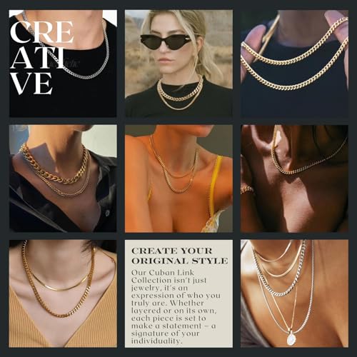 NOKMIT Chunky Cuban Link Curb Chain Necklace for Women Men Dainty 18K Gold Silver Tone Choker Thick Trendy Statement Diamond Cut Punk Hip Hop Cuban Chain Jewelry Gifts Unisex Size 5mm/9mm/13mm/16mm - color: 5mm-Silver, size: 16inches