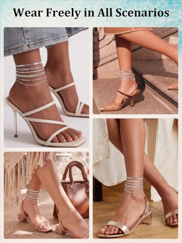 14K Gold/Silver Plated Anklets for Women Layered Anklet Set | Non Tarnish Waterproof Brass Ankle Bracelet, Adjustable Lightweight Dainty Hypoallergenic Chain, Beach Vacation Summer Gift - style: Style8