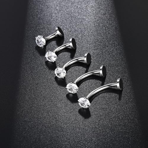 Belly Button Ring Set for Women, 14G 316L Steel Internally Threaded Navel Rings with Interchangeable Tops Opalite, CZ Star, Flower, Ball, 8-14MM Floating Cute Belly Piercing Jewelry Gold Silver - style: Silver - 14G（1.6mm）- 10/8mm