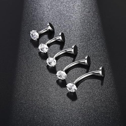 Belly Button Ring Set for Women, 14G 316L Steel Internally Threaded Navel Rings with Interchangeable Tops Opalite, CZ Star, Flower, Ball, 8-14MM Floating Cute Belly Piercing Jewelry Gold Silver - style: Silver - 14G（1.6mm）- 10/8mm