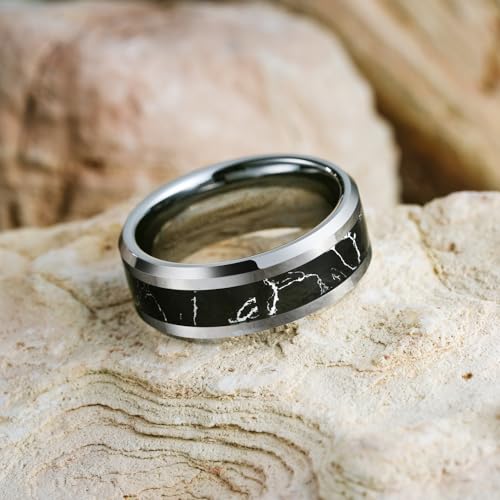 King Will Tungsten Wedding Band Wood Inlay for Men Black Beveled Edge | Black, 8mm, Beveled Edge, Comfort Fit, Wood inlay, Promise Gift - color: Gunmetal-Black