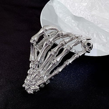 Metal Skull Hand Hair Clip, 1 piece, Silver, Punk-inspired Art, Skull Embellishment, Metal, Halloween, Hair Securing, Claw Hair Clip for Women's Hairstyle - color: Silver