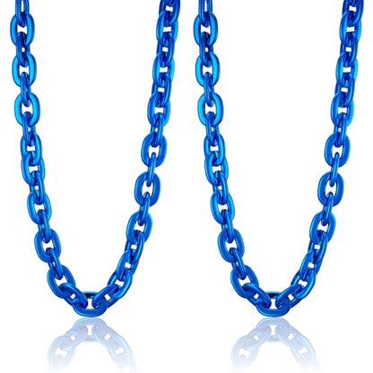 Passed colorfast test 39-inch Large Plastic Chain Necklace with Gift Box | 2/4 Pack with Gift Box,Gold Plastic Chain,Hip Hop Rapper Style, Fade Resistant,Detachable,for Parties, Awards,Prizes, Unisex - color: Blue-2pcs