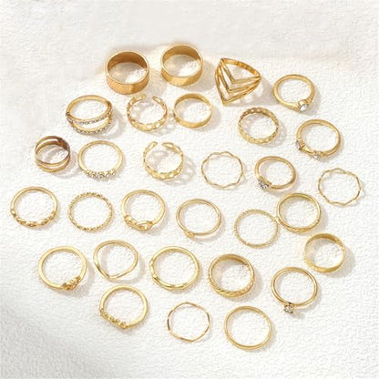 Knuckle Rings Set for Women, Dainty Stackable Midi Rings Simple Stacking Joint Finger Rings Pack Adjustable Cute Butterfly Heart Rings Mixed Size - style: D-30Pcs