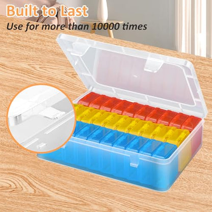 Mathtoxyz Bead Organizer Box(Red,Yellow,Blue), 62Pcs Small Bead Organizers and Storage Plastic Cases Mini Clear Containers Boxes with Hinged Lid and Rectangle for Bracelet Making DIY Jewelry Craft - size: BlueRedYellow - 2P