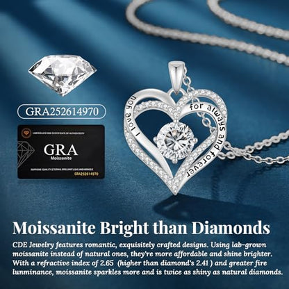 CDE S925 Silver Engraved Forever Love Heart Birthstone Necklaces for Women | 5A CZ,Hypoallergenic,Nickel-Free & Lead-Free Pendant,Anniversary Christmas Wedding Birthday Gift for Wife Girlfriend - color: 04-Apr, style: White Gold Plated