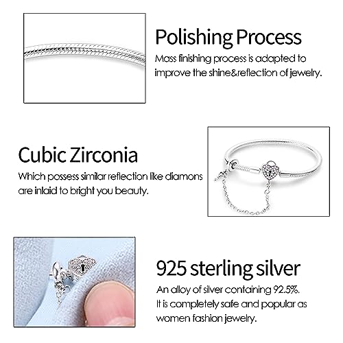 KUNSIR 925 Sterling Silver Palm Clasp Snake Chain Bracelet Basic Charm Bracelets Fit Any PDL Charm, with for Teen Women - style: KJB012