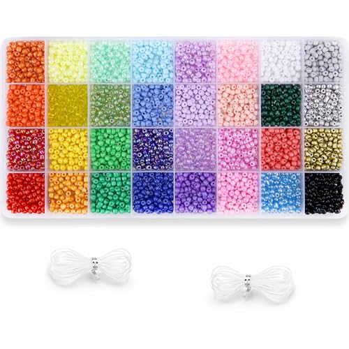 4800pcs 32 Color 4mm Glass Seed Beads for Bracelet Making with Storage Box | Glass Seed Beads for Bracelet Making Kit, Jewelry Making Supplies, Waist Beads, Friendship Bracelet Crafts