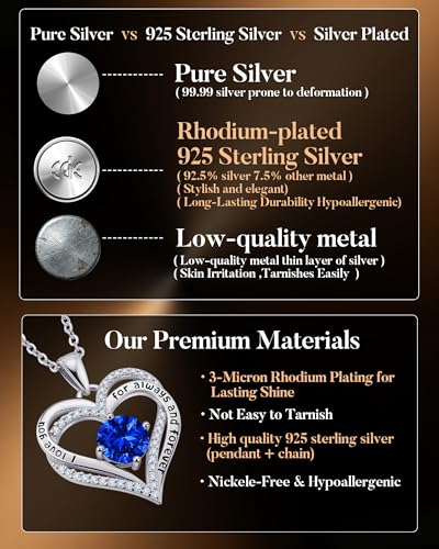 CDE S925 Silver Engraved Forever Love Heart Birthstone Necklaces for Women | 5A CZ,Hypoallergenic,Nickel-Free & Lead-Free Pendant,Anniversary Christmas Wedding Birthday Gift for Wife Girlfriend - color: 09-Sept, style: White Gold Plated