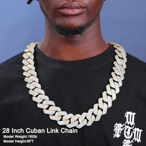 Ucciyo 30MM/25MM Cuban Link Chain for Men, Luxury Iced Out Diamond Chain | Luxurious Diamond-Simulated, Large Miami Cuban Style, 18K Gold Plated - color: 30MM-Gold, size: 28 Inch