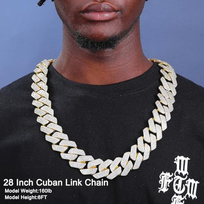 Ucciyo 30MM/25MM Cuban Link Chain for Men, Luxury Iced Out Diamond Chain | Luxurious Diamond-Simulated, Large Miami Cuban Style, 18K Gold Plated - color: 30MM-Gold, size: 28 Inch