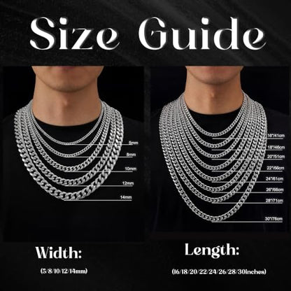 Gold Cuban Link Chain for Men Mens Stainless Steel Miami Curb Chains Necklace 5/8/10/12/14mm Thick Real Gold/Silver/Black Plated Diamond Cut Non-Tarnish Jewelry Trendy Gifts 16-30 Inch with Gift Box - color: 10mm Width - Stainless Steel, size: 20 in (51 c