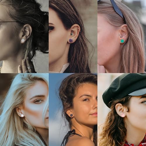 Longbeauty 20/30 Pcs Set Mixed Stone Saddle Double Flared Ear Tunnels Expander Plugs Stretcher 3MM-20MM - style: 6pairs, 0g(8mm)