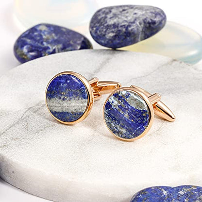 HAWSON Cufflinks and Tuxedo Studs Set for Men with Gift Box, Mother-of-Pearl Cuff links for French Cuff Shirt and Dress Shirt, Suitable for Wedding, Birthday, Party - style: Lapis Stone