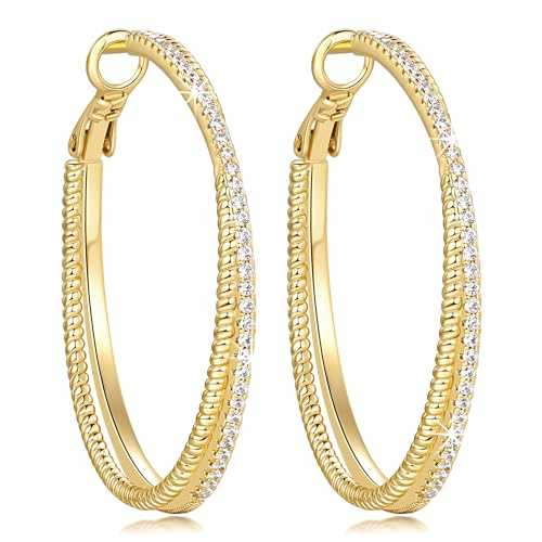 SANDRA REDD Gold Hoop Earrings 14K Gold Earrings for Women Gold Earrings | Cubic Zirconia 14K Gold Hoop Earrings for Women Hypoallergenic Lightweight Gold Hoop Earrings for Women 25/30/40mm - size: 40mm
