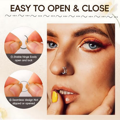10Pcs Gold Nose Ring Hoop 18G/20G Clicker Nose Hoops Hypoallergenic Stainless Steel Nose Piercings Jewelry Gold Nose Jewelry Septum Helix Cartilage Lip Body Piercings for Women Men 7mm 8mm 9mm 10mm 12mm - color: Black and Silver-20G